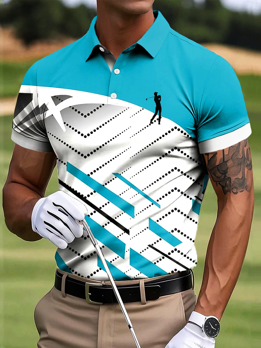 Męska koszulka polo z artystycznym nadrukiem w golf w paski