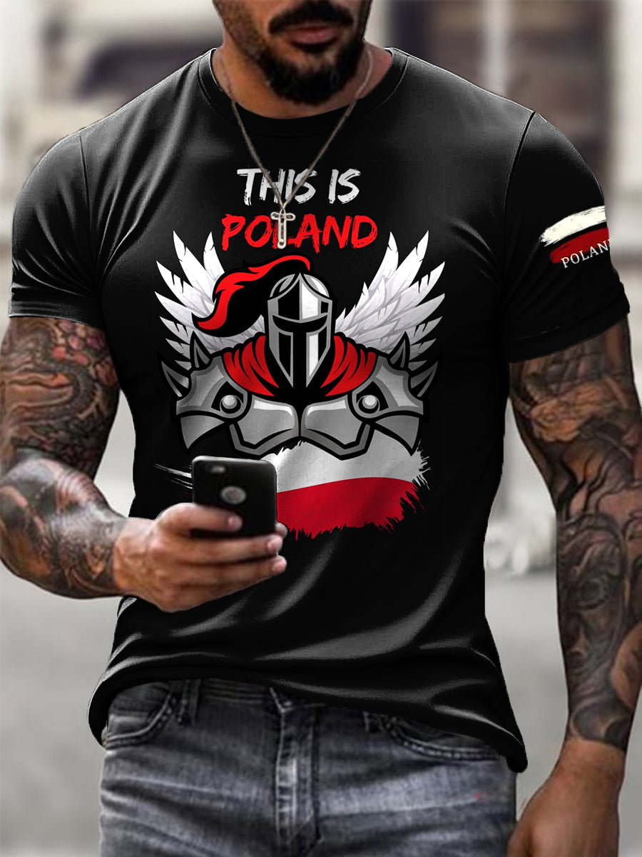 Męski Vintage Polski Hussar Art Print Casual T-Shirt