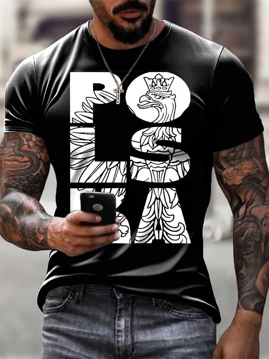 Męski polski herb artystyczny duży nadruk litery Casual T-Shirt