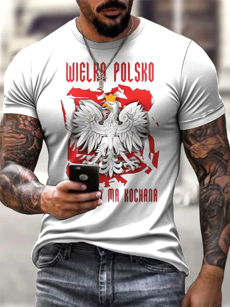Męski abstrakcyjny polski orzeł Herb Art Print Casual T-Shirt