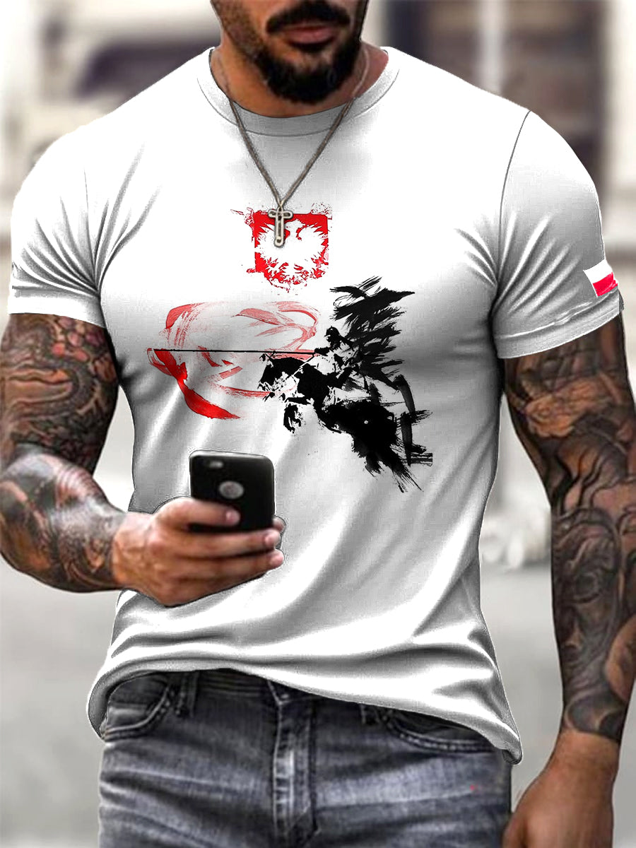 Męska polska kawaleria atrament artystyczny nadruk Casual T-Shirt