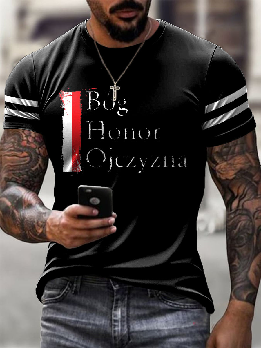 Męska koszulka z nadrukiem w stylu retro z polską flagą wojskowy Motto