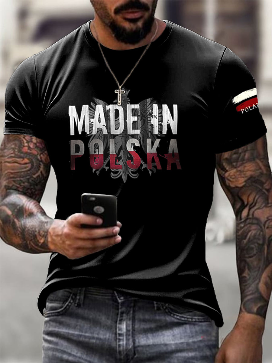 Męskie Retro Polska Flaga Orzeł Abstrakcyjny Nadruk Casual T-Shirt