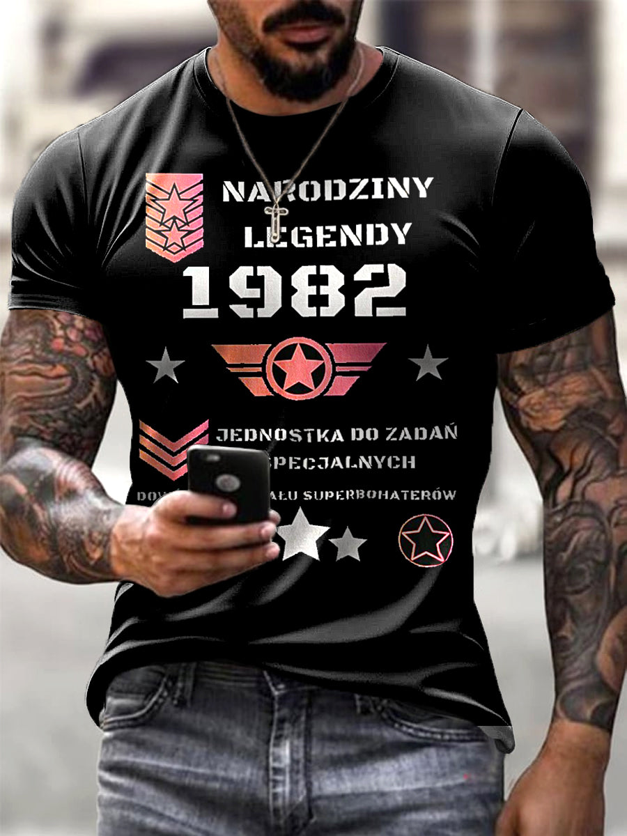 Męski styl retro sportowy Trend polski motyw artystyczny wzór T-shirt