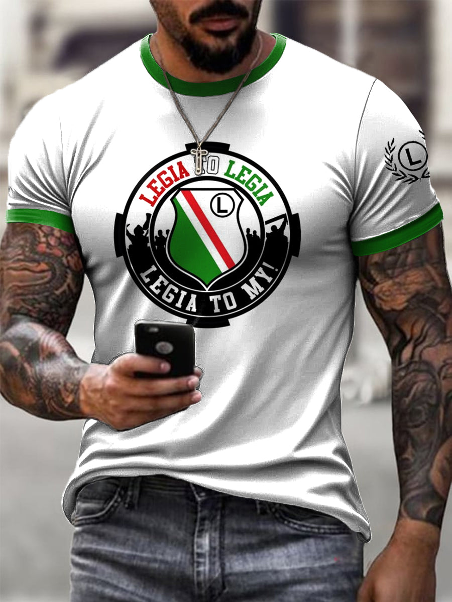 Męska Warszawa Klub Piłkarski Godło Nadruk Casual T-Shirt