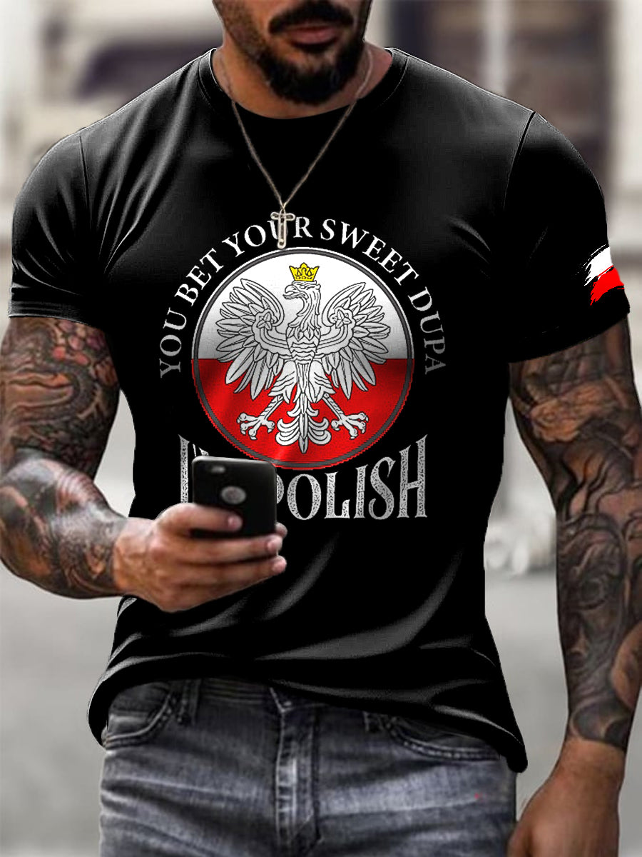 Modna męska koszulka z nadrukiem artystycznym z polską flagą