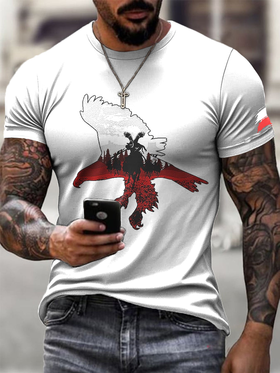 Męska modna polska kawaleria artystyczna z nadrukiem Casual T-Shirt