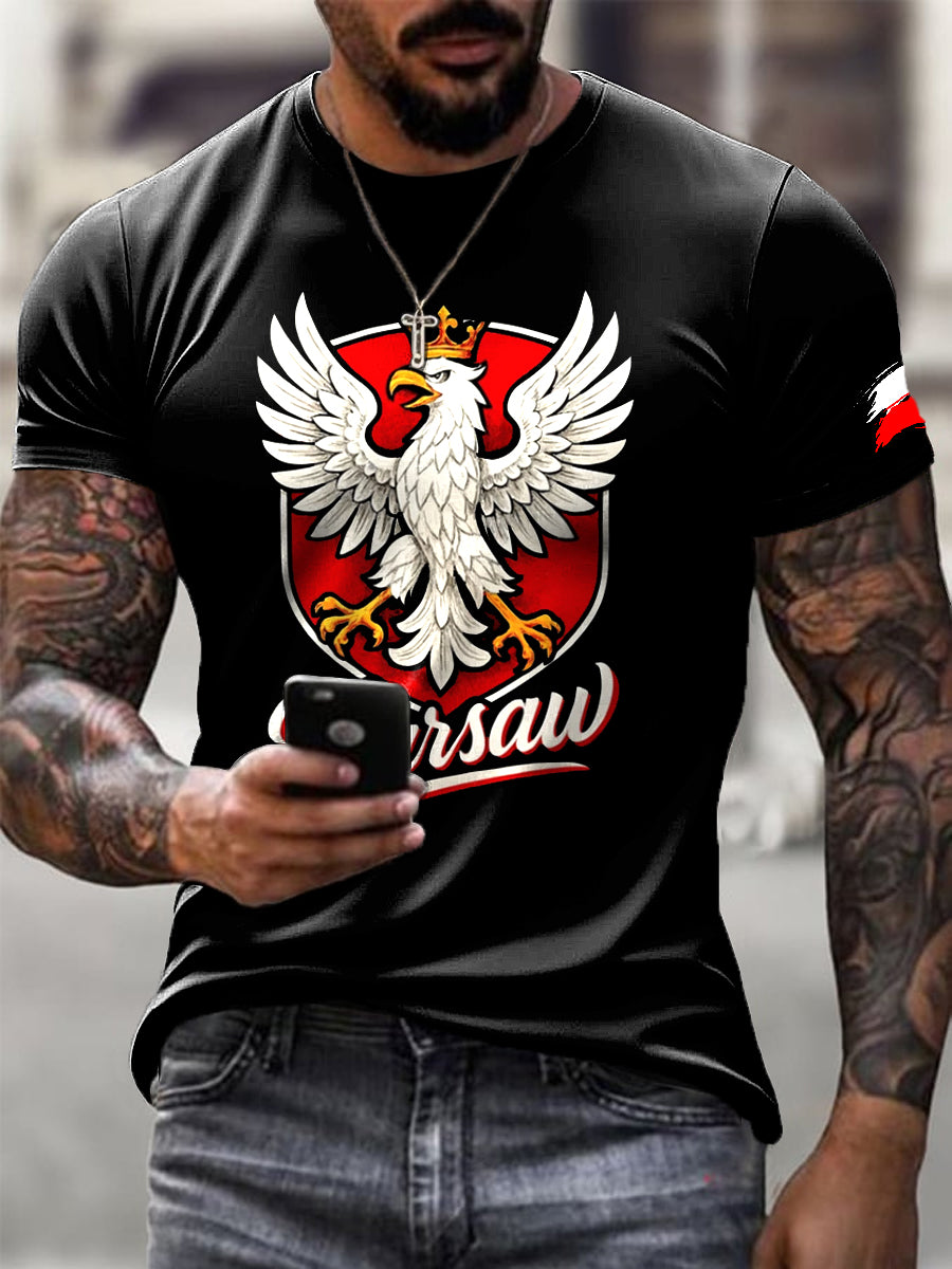 Moda męska Polski Orzeł Art Design Wzór Nadruk Casual T-Shirt