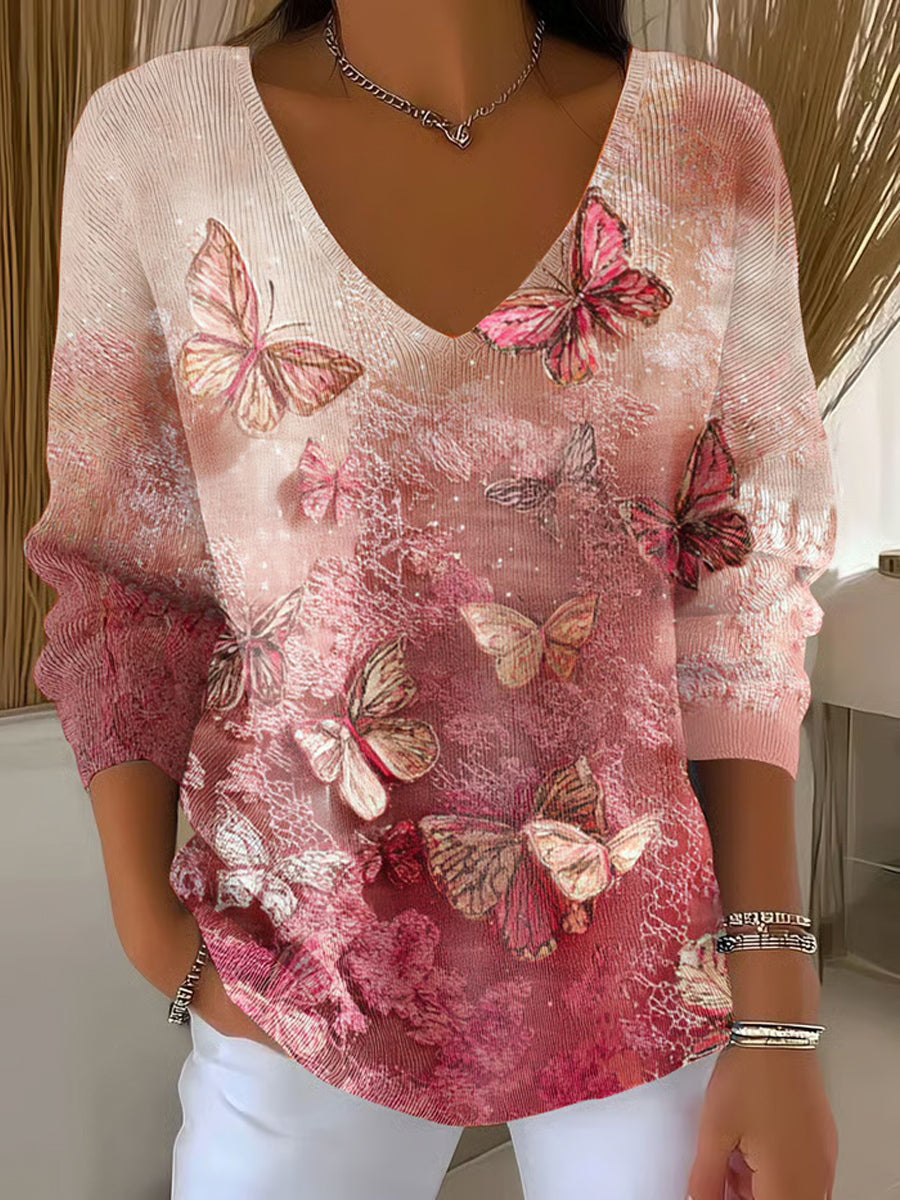 Damski Retro Print Wygodny Casual Top