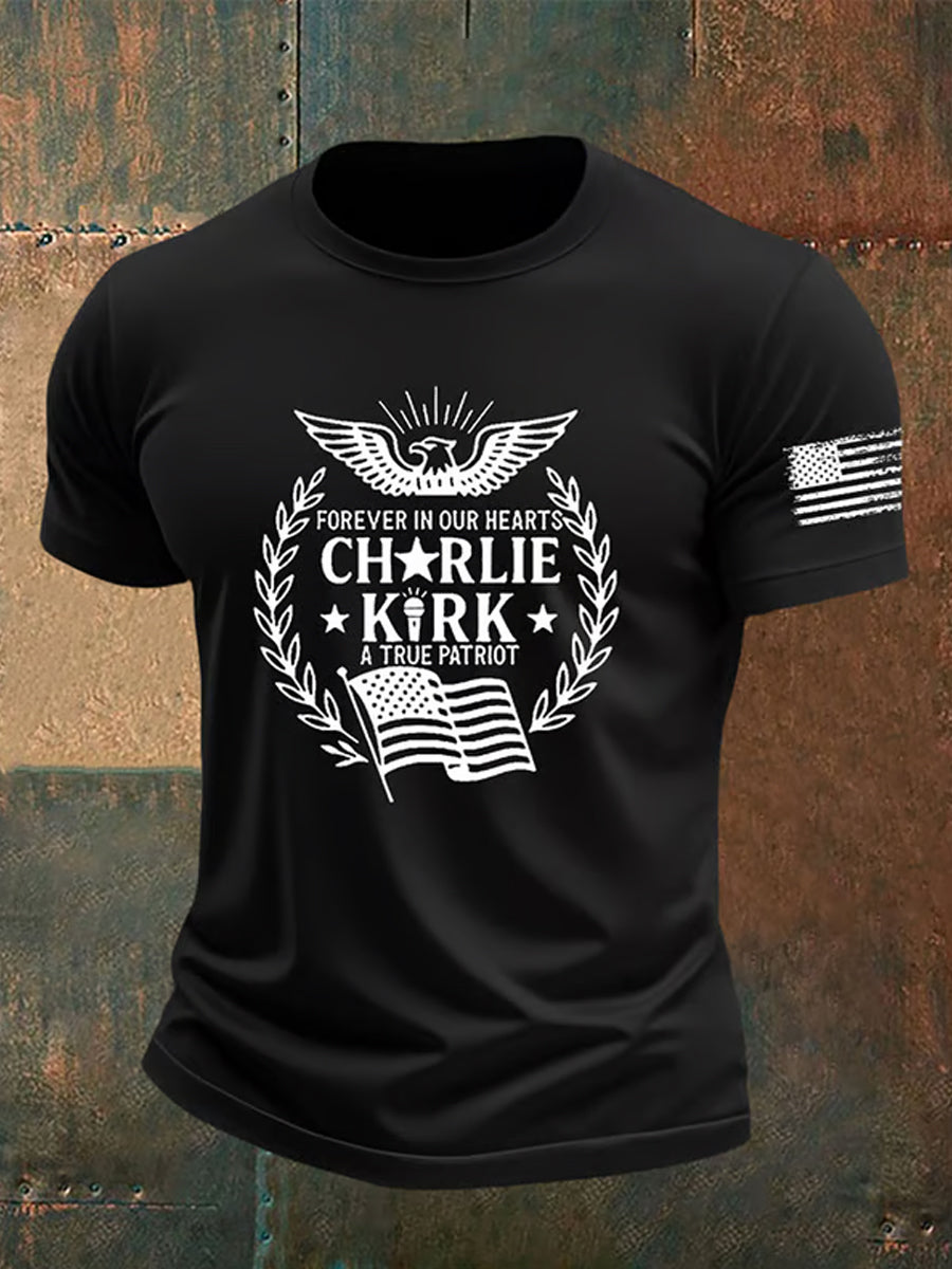 Męska koszulka pamiątkowa z nadrukiem w stylu vintage Charlie Kirk American Flag
