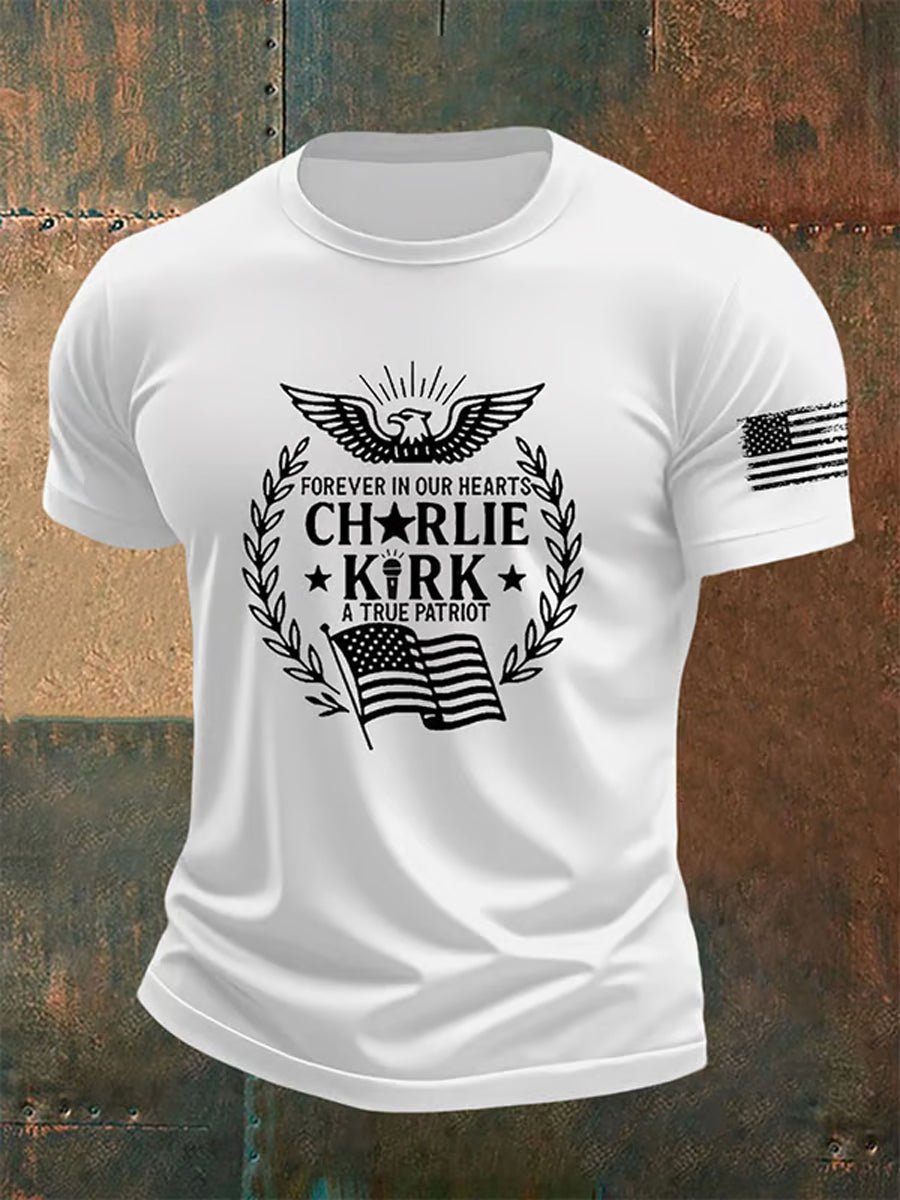 Męska koszulka pamiątkowa z nadrukiem w stylu vintage Charlie Kirk American Flag