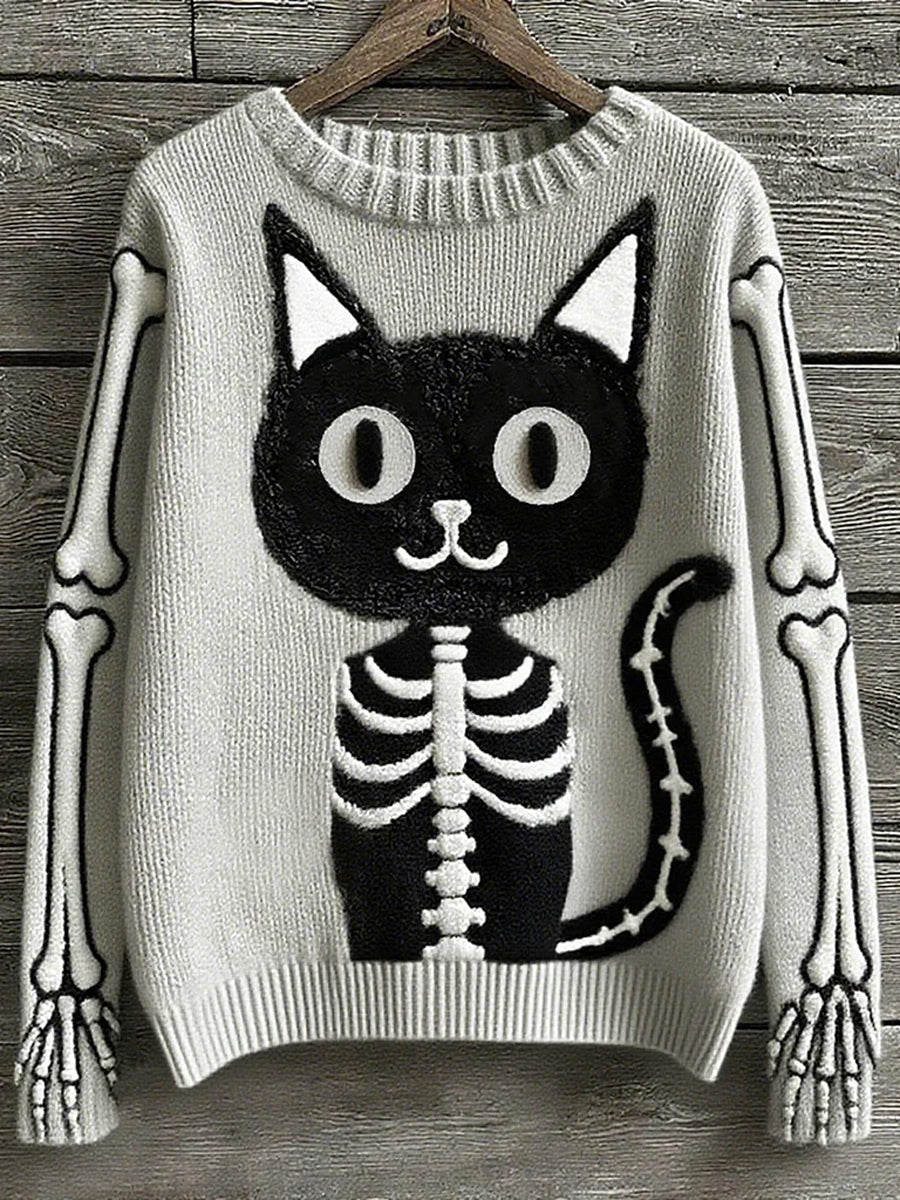 Damski sweter w stylu vintage z nadrukiem zwierzęcym Comfort