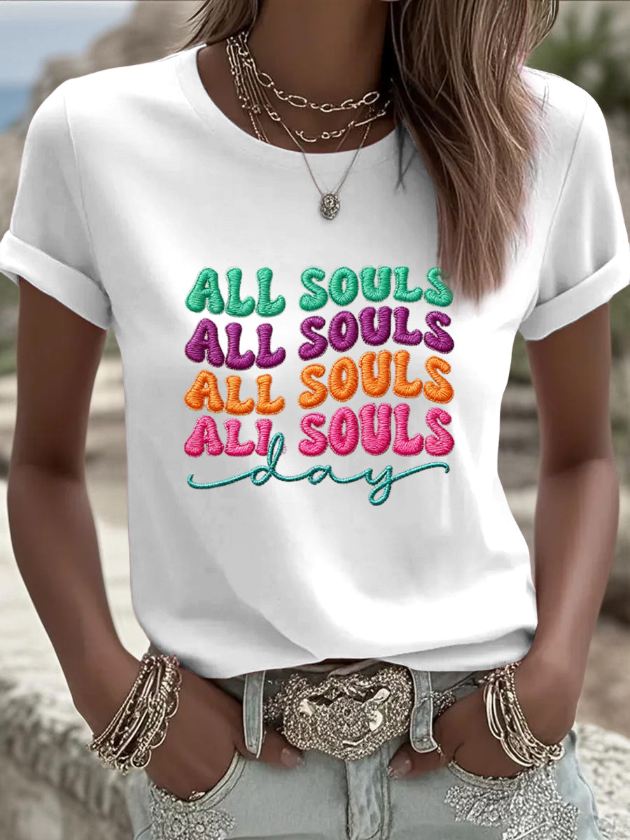 Damski Vintage All Souls' Day Art Casual T-Shirt