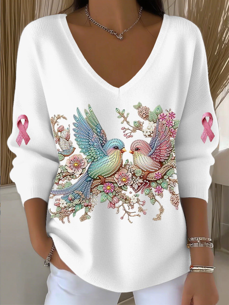 Damski romantyczny top z kolcowem Rhinestone Art V-Neck