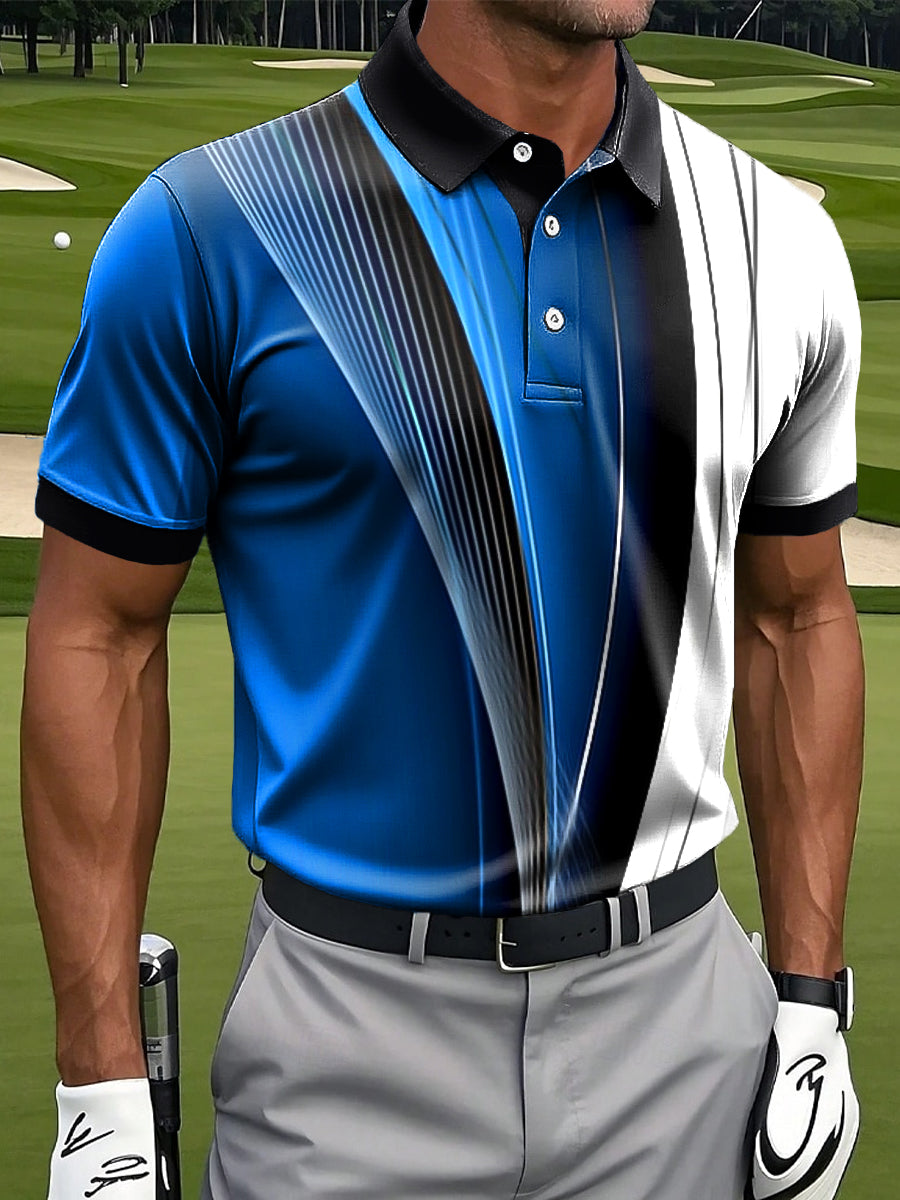Męskie Retro Gradient Teksturowane Biznesowa Koszulka Polo