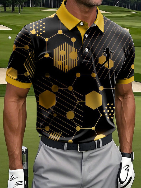 Męska klasyczna nieregularna linia geometryczna nadruk artystyczny Casual Business Polo Shirt