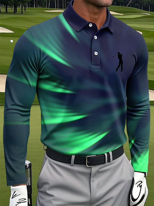 Męska abstrakcyjna linia Swirl Art Print Casual Business Koszulka polo z długim rękawem