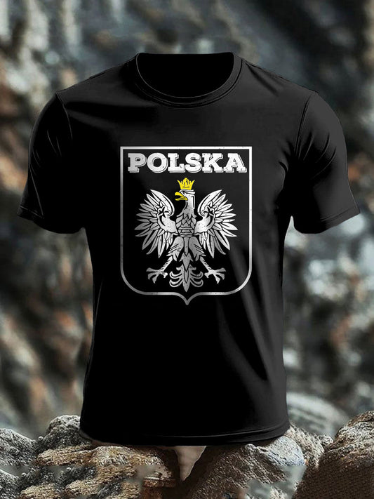 Retro Polski Biały Orzeł Art Print Casual T-Shirt