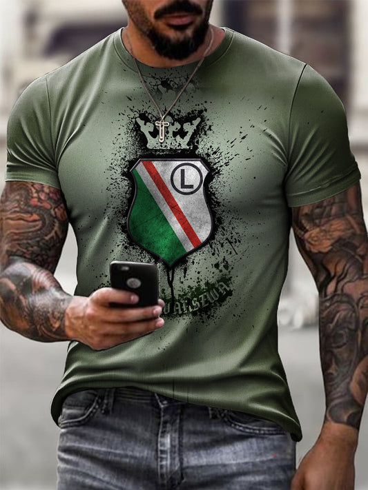 Męski Vintage Polski Warszawa Klub Piłkarski Odznaka T-shirt