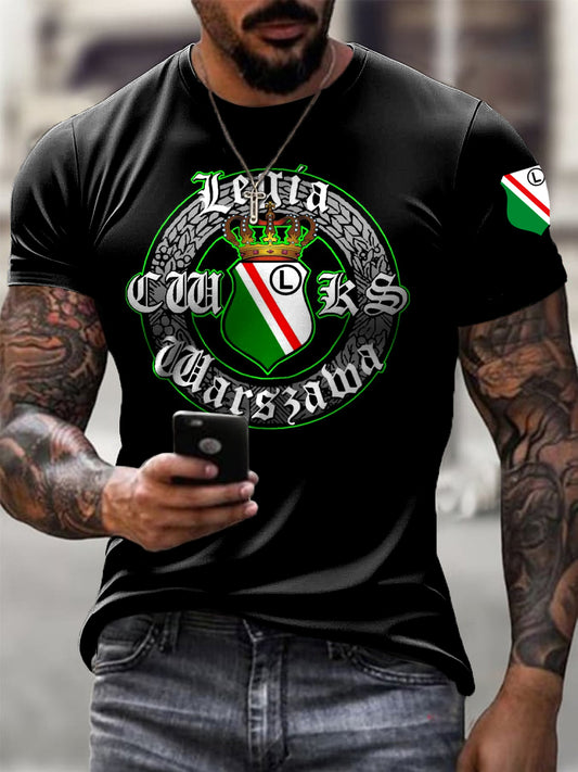 Męski Vintage Polski Warszawski Klub Piłkarski Odznaka T-Shirt