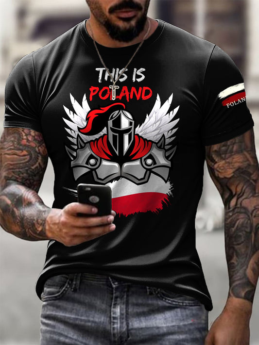 Męski Vintage Polski Hussar Art Print Casual T-Shirt