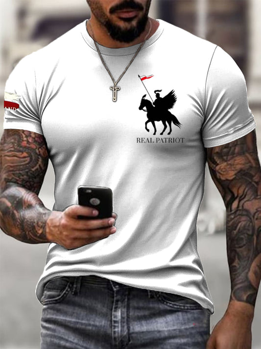 Męska polska odznaka husarska Vintage z nadrukiem Casual T-Shirt