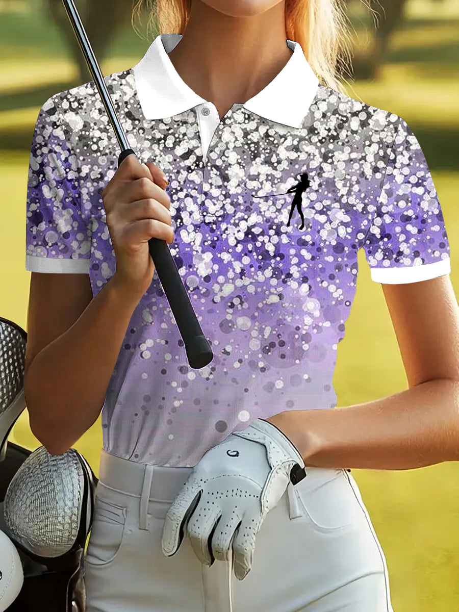 Damski Golf Błyszczący Gradient Art Print Casual Koszulka polo z krótkim rękawem
