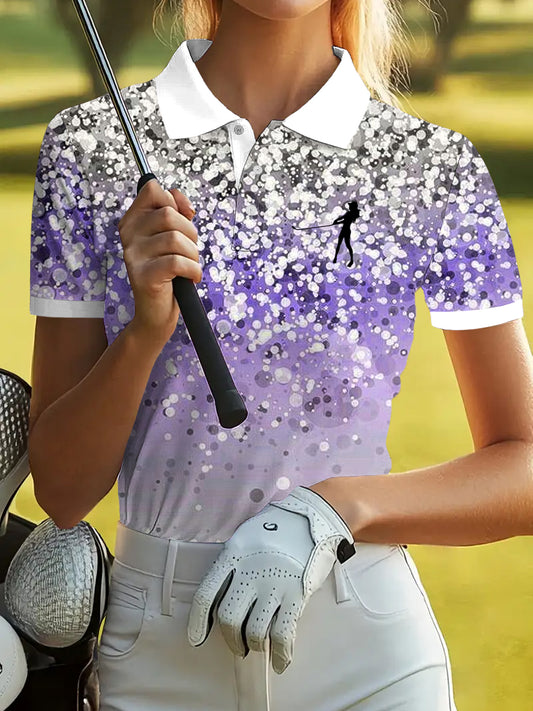 Damski Golf Błyszczący Gradient Art Print Casual Koszulka polo z krótkim rękawem