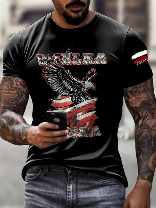 Męska koszulka w stylu vintage w wieku Polski z flagą orła Patriot Art Print Casual