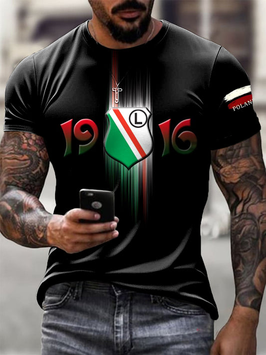 Męski Vintage Polski Warszawa Klub Piłkarski T-shirt