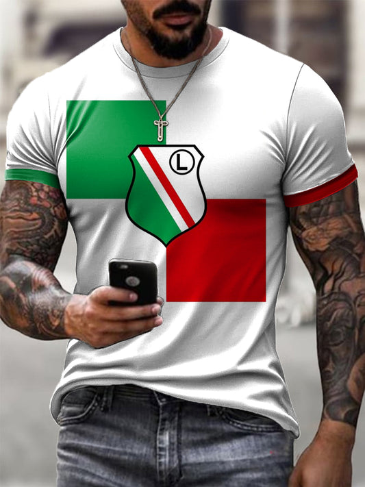 Męski Vintage Polski Warszawa Klub Piłkarski Druk Artystyczny T-shirt