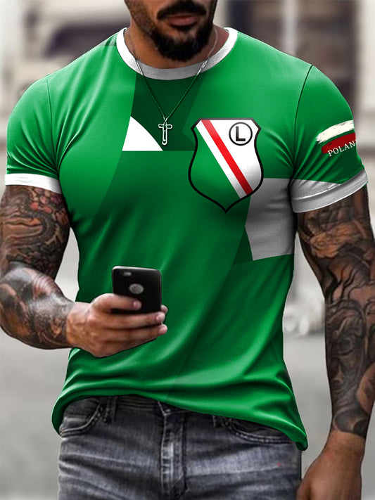Męski Klasyczny Polski Warszawa Klub Piłkarski Geometryczny T-Shirt
