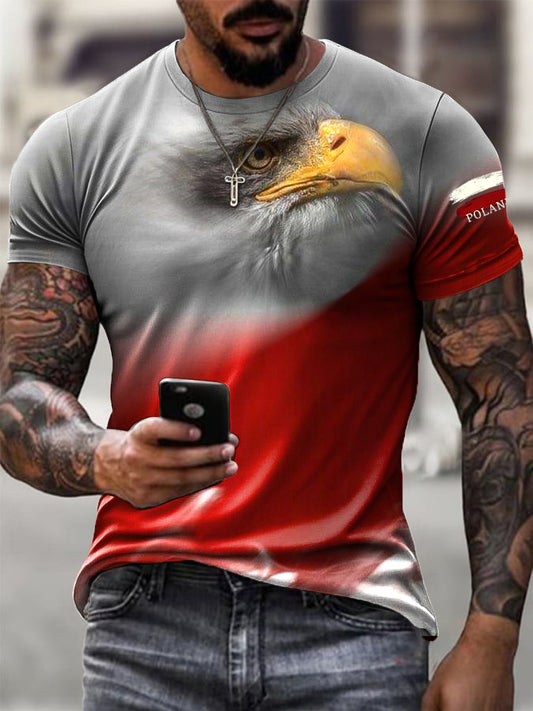 Męski Vintage abstrakcyjny Polski Orzeł Flaga Art Print Casual T-Shirt