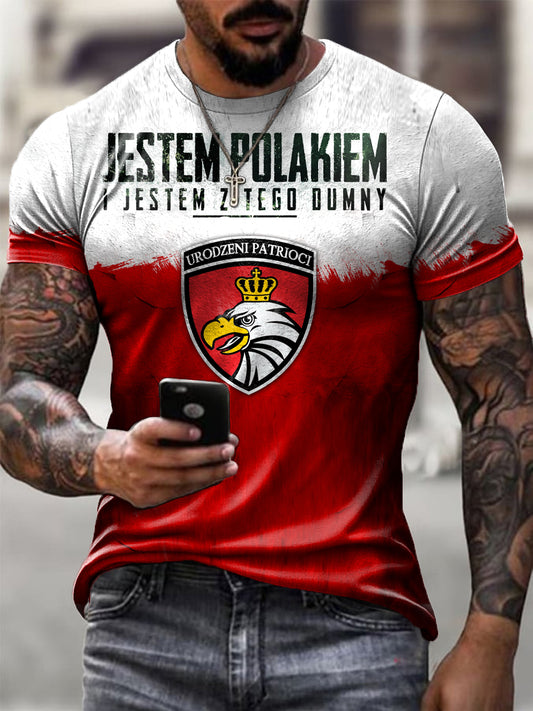 Męska koszulka w stylu vintage z polską flagą Patriot Art Print Casual
