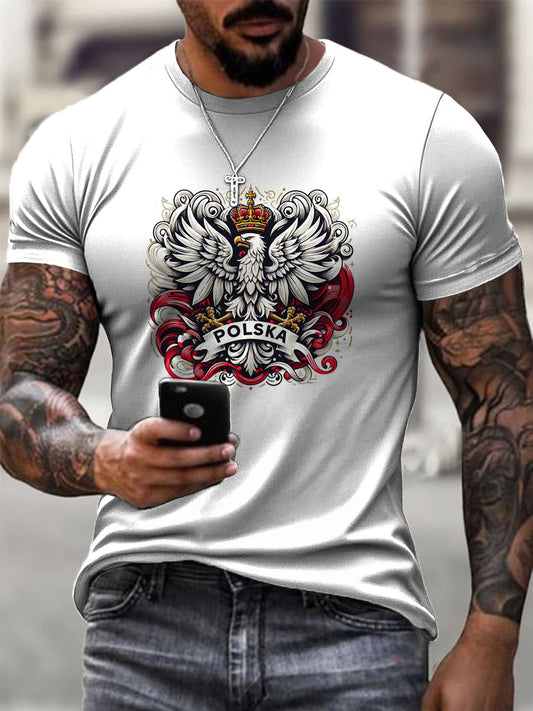 Męska koszulka modowa z nadrukiem Retro National Emblem Art Design, krótki rękaw