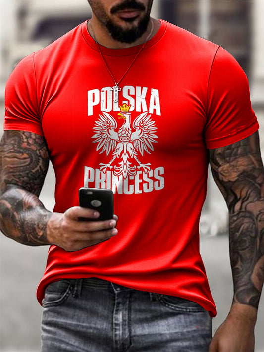 Męski Polski Orzeł Herb Art Print Casual T-Shirt