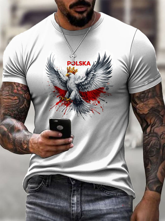 Męska koszulka z nadrukiem retro z godłem narodowym