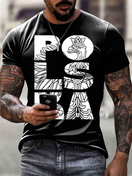 Męski polski herb artystyczny duży nadruk litery Casual T-Shirt
