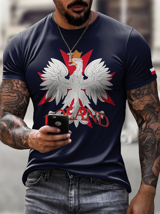 Męska polska flaga orła Polski fan ulubiona koszulka artystyczna z nadrukiem na co dzień