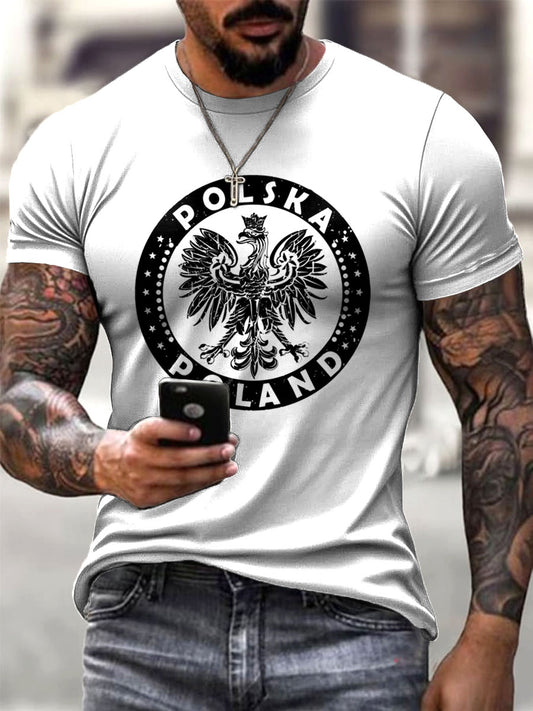 Męski Polski Orzeł Herb Art Print Casual T-Shirt