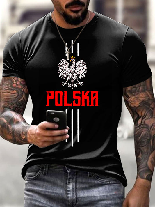 Męski polski herb litera grafika artystyczna nadruk casual T-Shirt