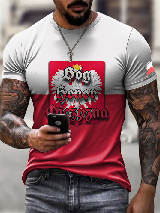 Męska flaga orła polskiego rycerz estetyczny styl artystyczny nadruk Casual T-Shirt