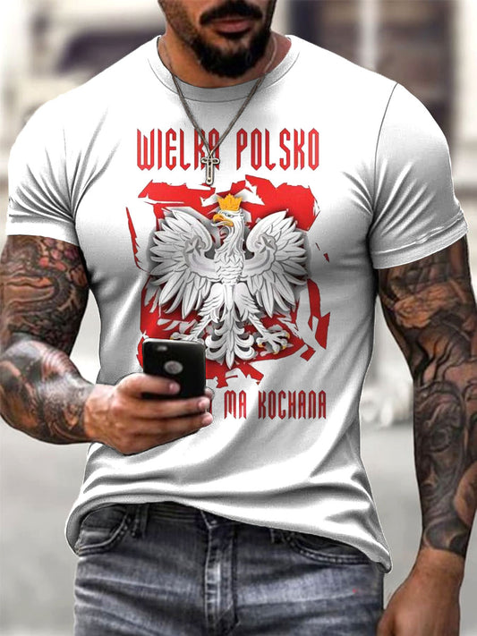 Męski abstrakcyjny polski orzeł Herb Art Print Casual T-Shirt