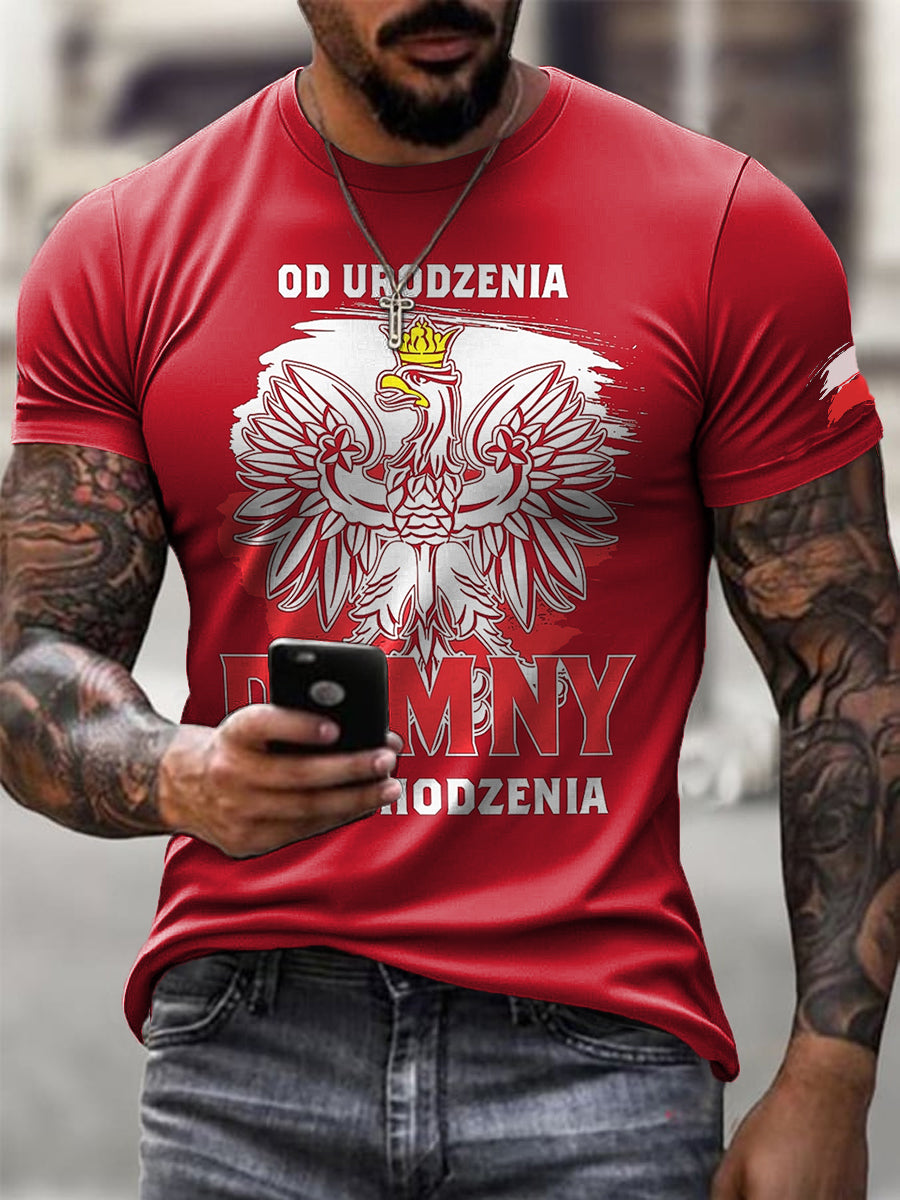 Męska flaga orła polskiego Retro herb T-shirt z nadrukiem artystycznym Casual T-Shirt
