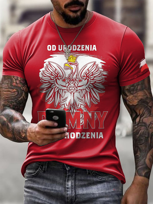 Męska flaga orła polskiego Retro herb T-shirt z nadrukiem artystycznym Casual T-Shirt