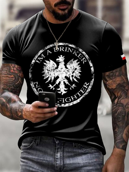 Męski Polski Orzeł Herb Uliczny Moda Odznaka Art Print Casual T-Shirt