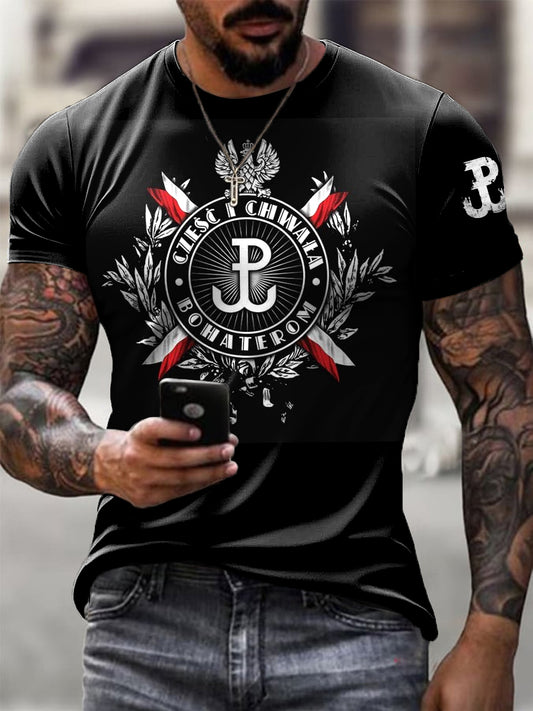 Męska Retro Polska Odznaka Flaga Sił Specjalnych Art Print Casual T-Shirt
