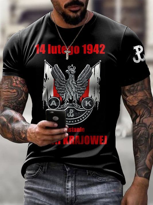 Męska Retro Polska Flaga Sił Specjalnych Art Print Casual T-Shirt