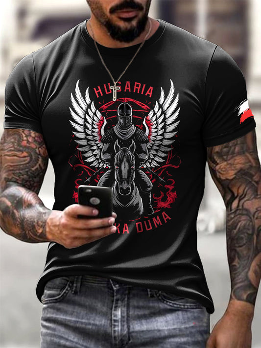 Męski wzór kawalerii polskiej rycerz estetyczny nadruk casual T-Shirt
