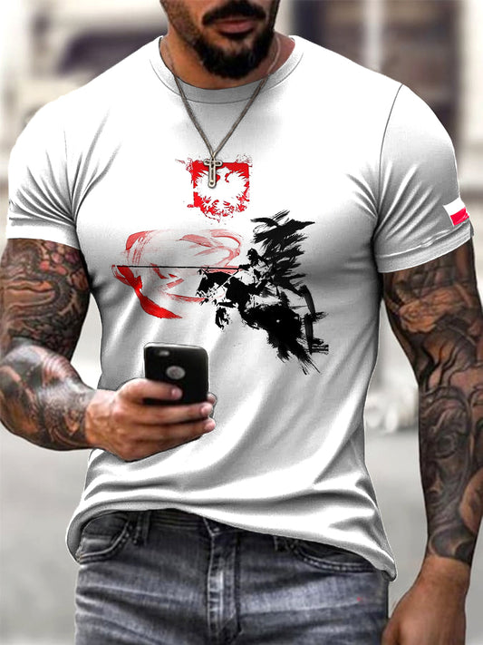 Męska polska kawaleria atrament artystyczny nadruk Casual T-Shirt